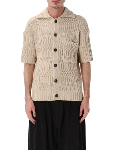 Roberto Collina Textured Knit Short Sleeve Cardigan In Brown