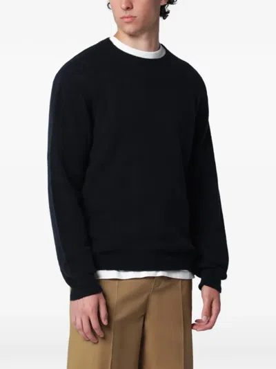 Roberto Collina Navy Blue Wool-blend Sweater In Black