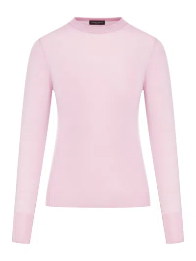 Roberto Collina Crewneck Sweater In Wool In Pink & Purple