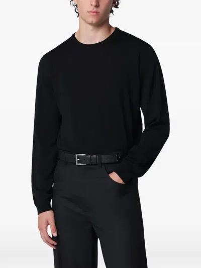 Roberto Collina Black Wool Crew-neck Knit Sweater In Animal Print