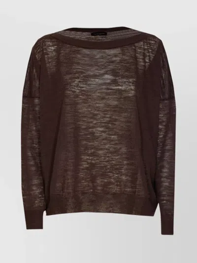 Roberto Collina Crewneck Sheer Fabric Knitwear In Brown