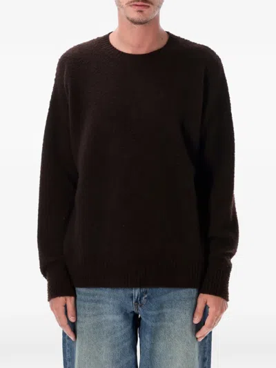 Roberto Collina Textured Knit Crewneck Sweater With Ribbed Details In Brown