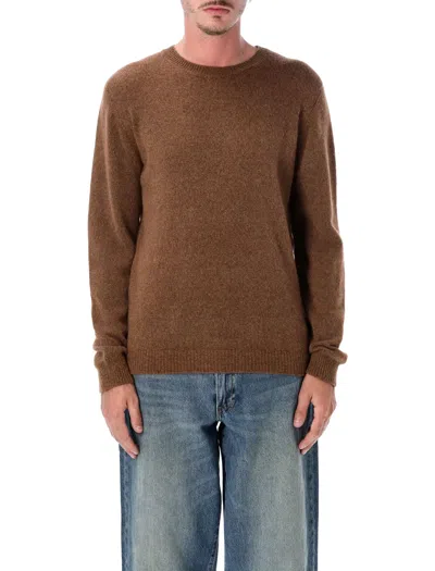 Roberto Collina Regular-fit Camel Wool Blend Crewneck Sweater With Ribbed Trim In Brown