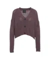 Roberto Collina Cropped Burgundy Cardigan With Classic V-neck And Textured Knit In Gray