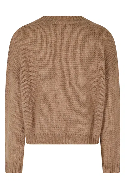 Roberto Collina Cropped Chunky Knit Sweater With Relaxed Fit And Ribbed Hems In Brown