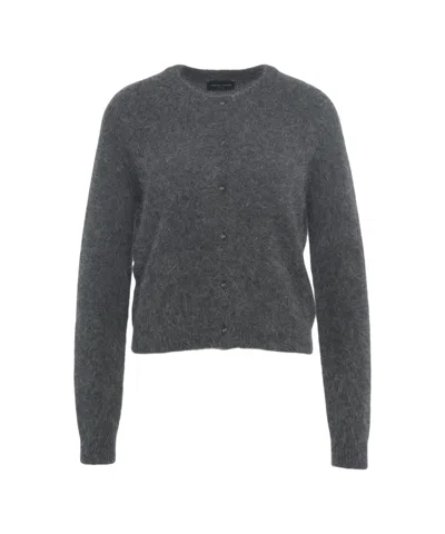 Roberto Collina Cropped Grey Knit Cardigan With Button Closure And Ribbed Details In Gray
