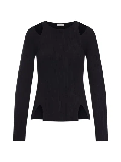 Roberto Collina Ribbed Sweater With Cut-out Inserts In Black