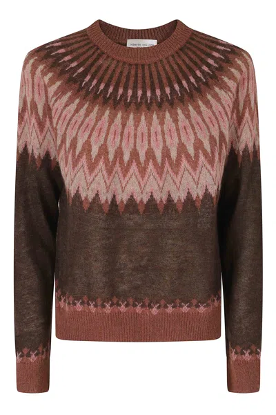 Roberto Collina Dark Purple Fair Isle Crew-neck Baby Alpaca-blend Sweater In Black