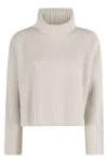 Roberto Collina Turtleneck Sweater With Wide Rib And Contrasting Stitching In Neutral