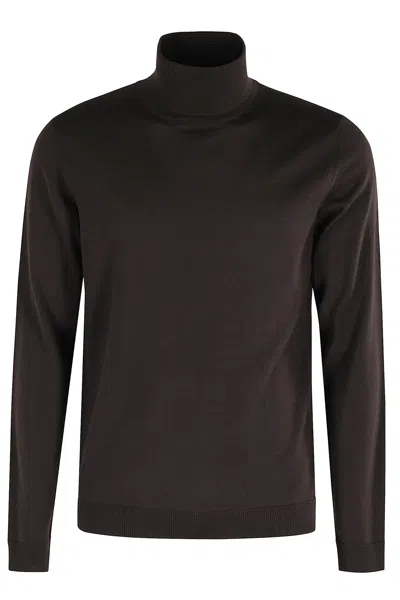Roberto Collina High Collar Fitted Dolcevita In Brown