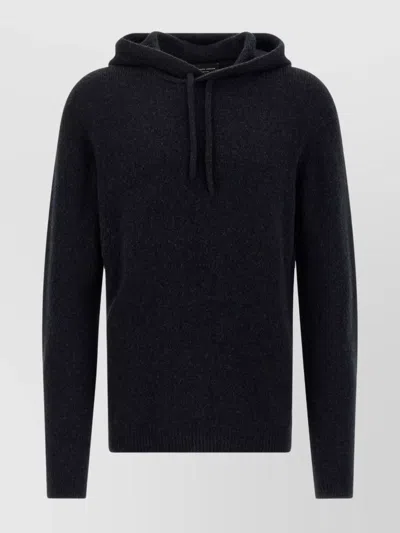 Roberto Collina Textured Knit Hooded Sweater In Virgin Wool In Blue