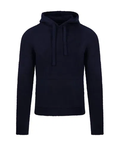 Roberto Collina Drawstring Knit Hoodie In Blue