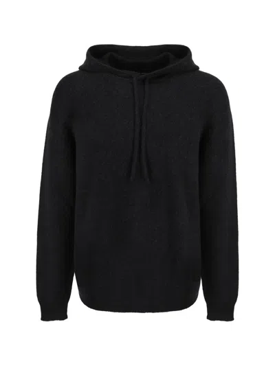 Roberto Collina Drawstring Ribbed Hoodie In Black