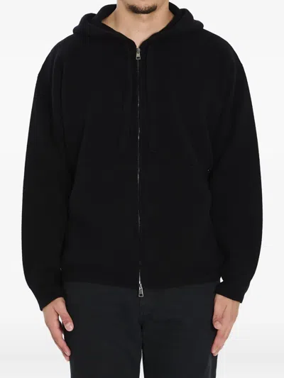 Roberto Collina Super-fine Wool Hooded Sweatshirt In Black