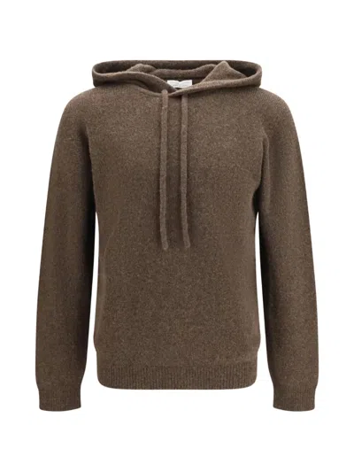 Roberto Collina Drawstring-hood Knitted Hoodie In Brown