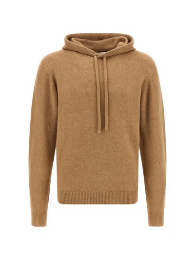 Roberto Collina Drawstring-hood Ribbed-trim Sweater In Brown