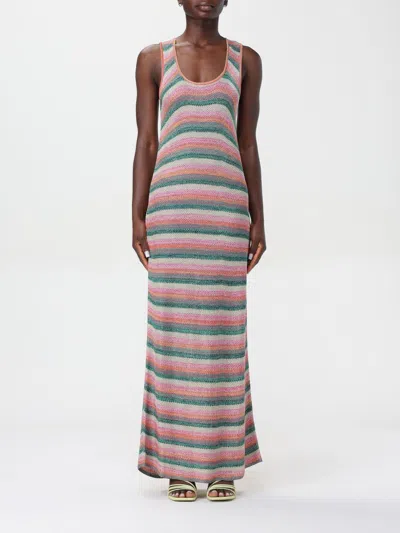 Roberto Collina Multicoloured Striped Long Dress In Fuchsia