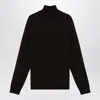 Roberto Collina Black Crew Neck Wool Sweater In Brown