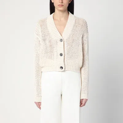 Roberto Collina Ecru Cardigan In Cotton-blend Knit In White
