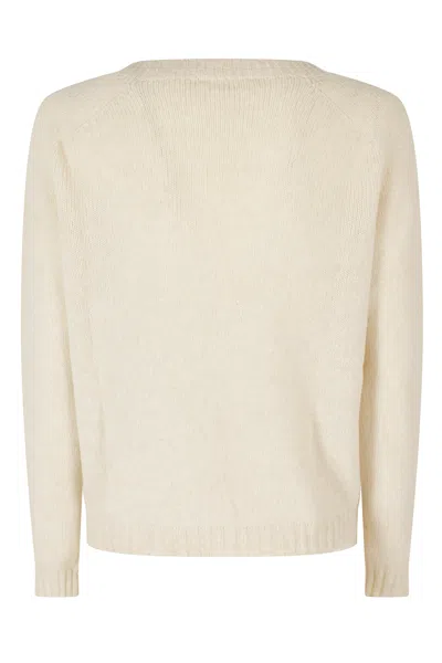 Roberto Collina Ecru Merino And Baby Camel Knit Sweater With Ribbed Trim In Metallic
