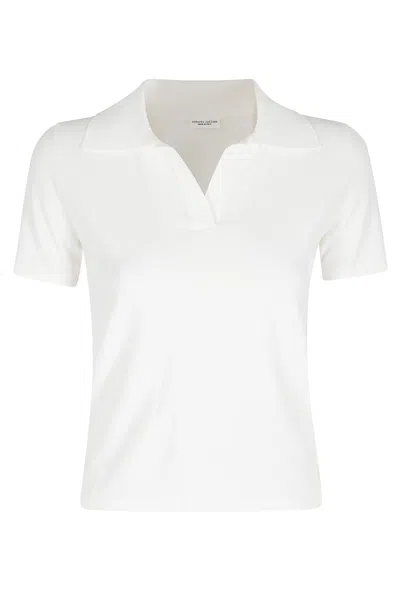 Roberto Collina Ecru Polo V-neck Ribbed-trim Viscose Polo Shirt In White