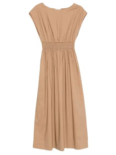 Roberto Collina Elasticated Waist Cotton Midi Dress In Brown