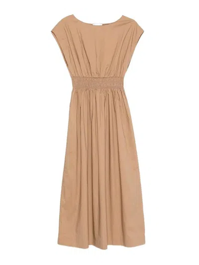 Roberto Collina Elasticated Waist Cotton Midi Dress In Brown