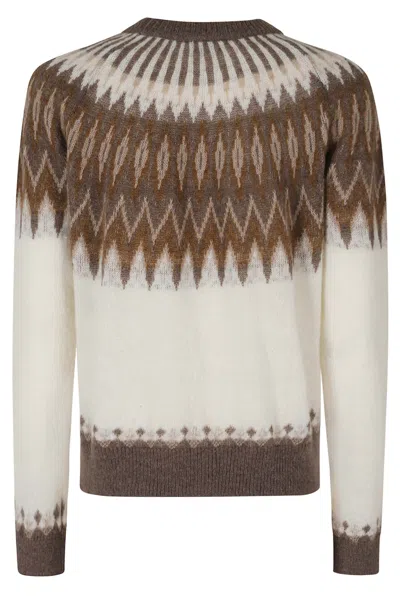 Roberto Collina Fair Isle Knit Sweater With Ribbed Edges In Brown