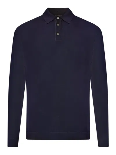 Roberto Collina Fine Cotton Knit Polo Shirt In Blue