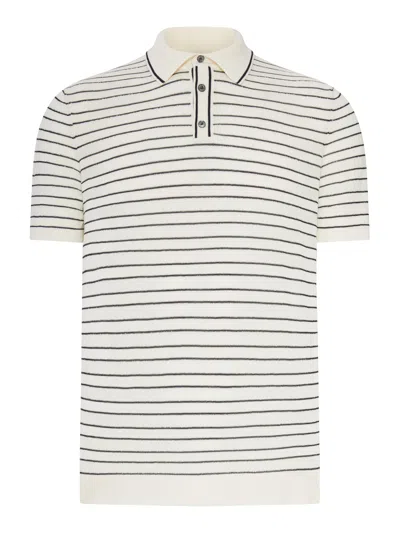 Roberto Collina Fine Cotton Knitted Polo Shirt With Stripes In Nude