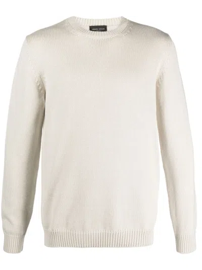 Roberto Collina White Extrafine Merino-cashmere Crewneck Sweater In Neutral