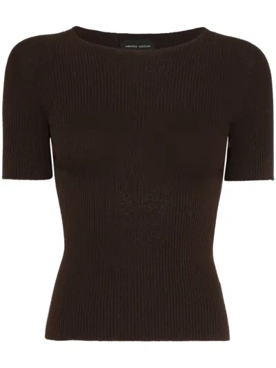 Roberto Collina Fine-ribbed T-shirt In Cacao