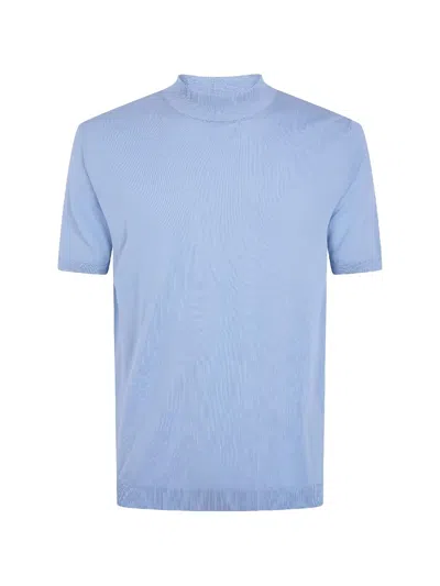 Roberto Collina Fine-knit Mock-neck T-shirt In Blue
