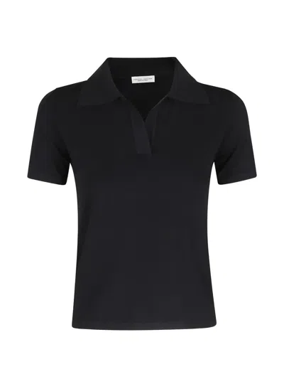 Roberto Collina Fine-knit V-neck Polo T-shirt In Black