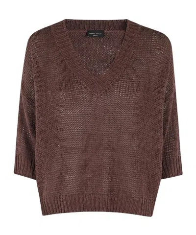 Roberto Collina V-neck Half-sleeve Sweater In Brown