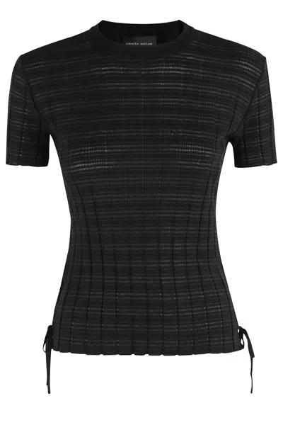 Roberto Collina Fitted Black T-shirt With Adjustable Hem Ties