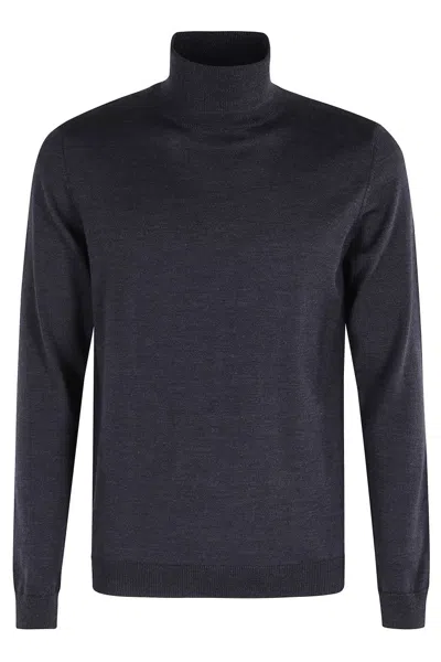 Roberto Collina Fitted Denim Turtleneck With High Collar In Blue