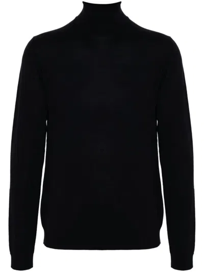 Roberto Collina Fitted Turtleneck Merino Wool Sweater In Black