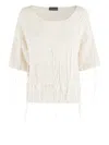 Roberto Collina Cropped Ecru Knit Top With Fringed Detailing In Neutrals