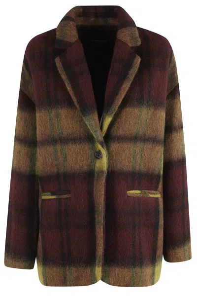 Roberto Collina Loose-fit Bordeaux Wool Jacket With Check Pattern In Multi