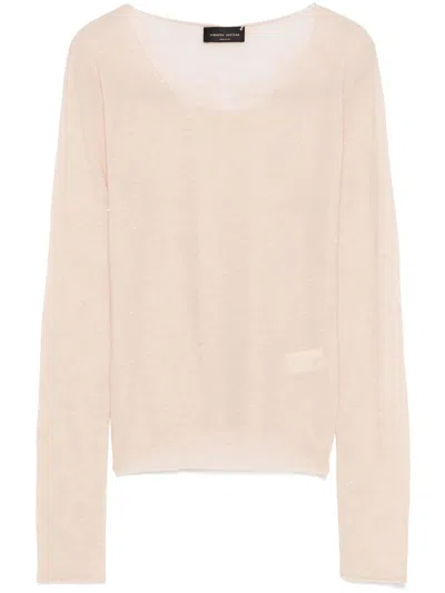 Roberto Collina Girocollo ml Micropaillettes In Beige