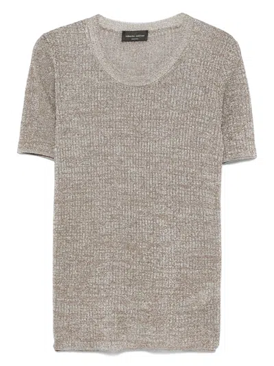 Roberto Collina Girocollo Mm Lurex In Minerale
