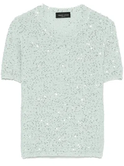 Roberto Collina Girocollo Mm Paillettes In Acqua