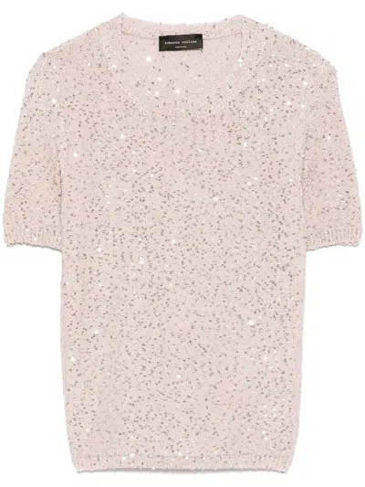 Roberto Collina Girocollo Mm Paillettes In Rosa
