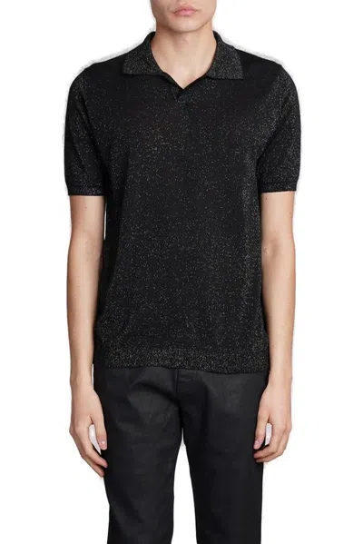 Roberto Collina Glitter Collared Polo Shirt In Black