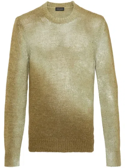 Roberto Collina Chevron-knit Crew-neck Jumper In Green