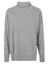 Roberto Collina Grey High Neck Sweater With Side Slits In Gray