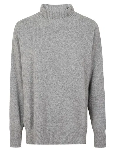 Roberto Collina Grey High Neck Sweater With Side Slits In Gray