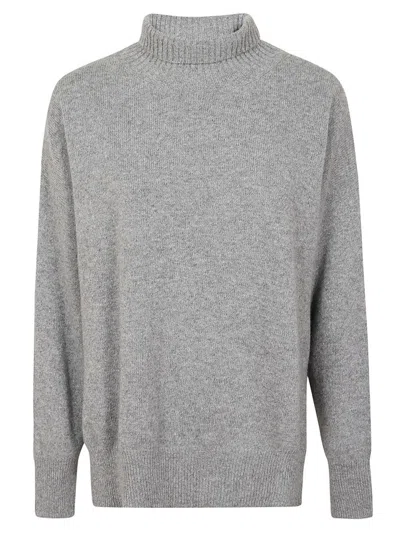Roberto Collina Grey High Neck Sweater With Side Slits In Gray