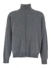 Roberto Collina Grey Sweatshirt With Dropped Shoulders And Front Zip Closure In Wool Man In Gray